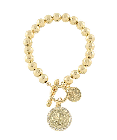 Pave CZ Coin Charm & Ball Bracelet