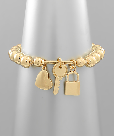 Lock Key Heart Metal Ball Bracelet