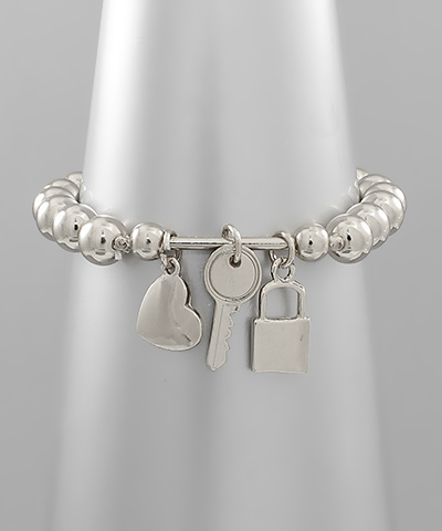 Lock Key Heart Metal Ball Bracelet