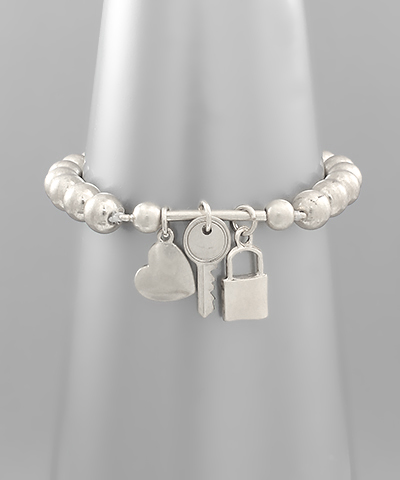 Lock Key Heart Metal Ball Bracelet