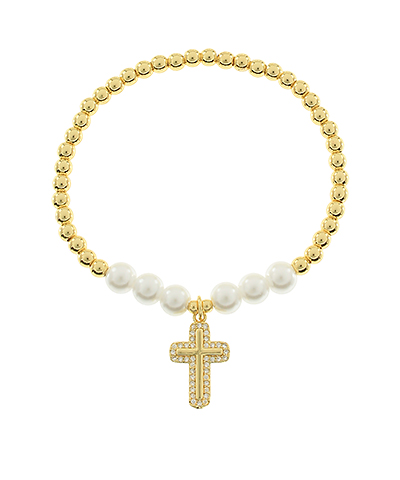 Accent Pearl & Cross Charm Bracelet