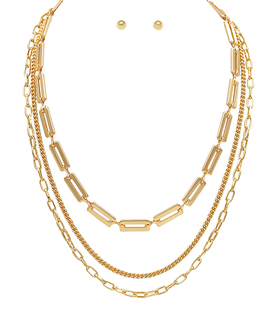 3 Layered Multi Chain Mix Necklace Set