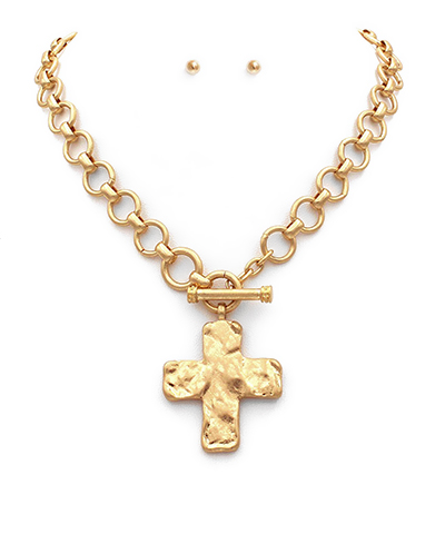 Chunky Cross & Chain Toggle Necklace Set