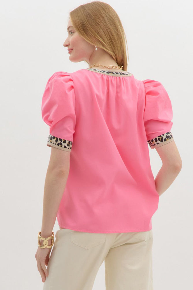 Pink Animal Print Trim Top