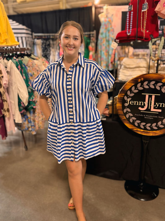 Entro Blue Striped Mini Dress