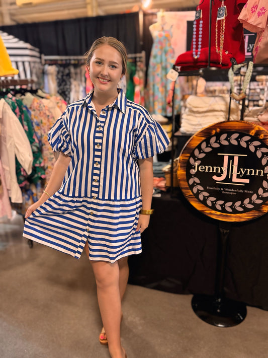 Entro Blue Striped Mini Dress