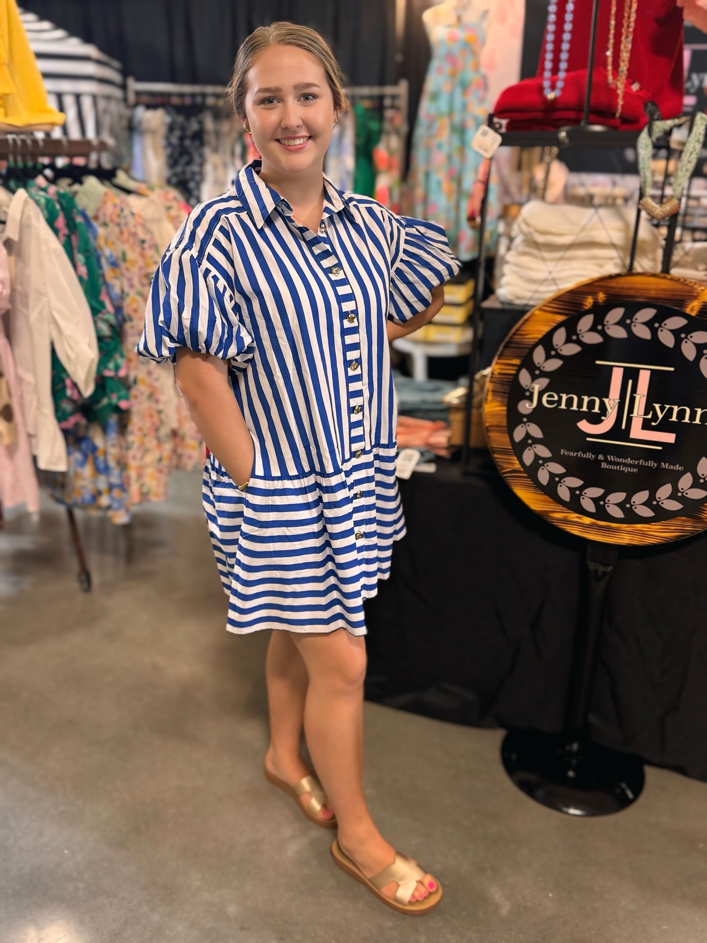 Entro Blue Striped Mini Dress