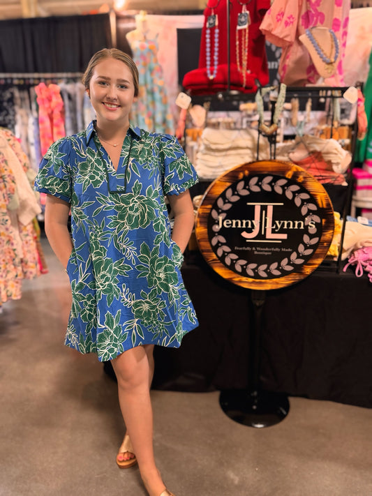 Entro Blue/Green Floral Mini Dress