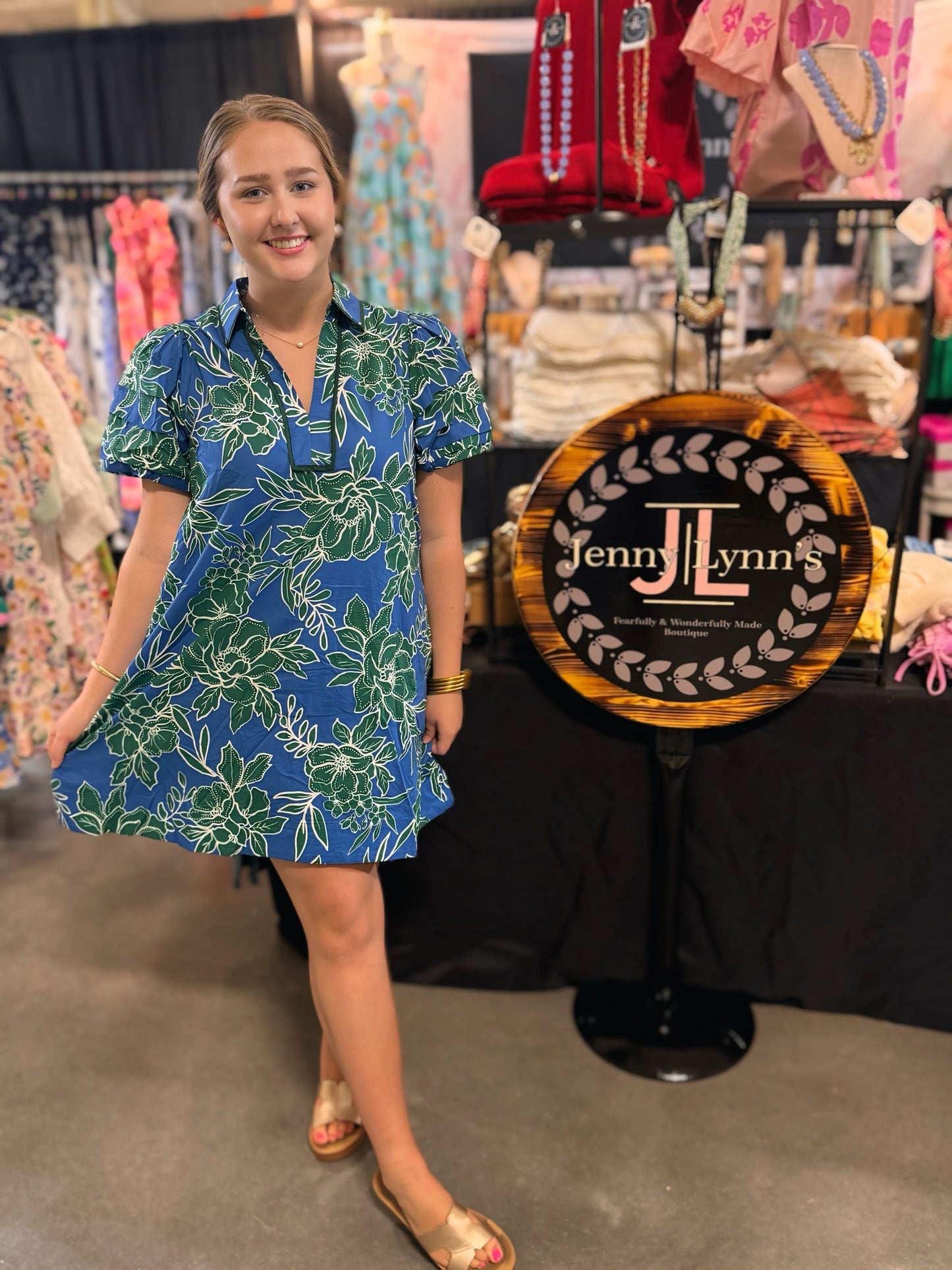 Entro Blue/Green Floral Mini Dress