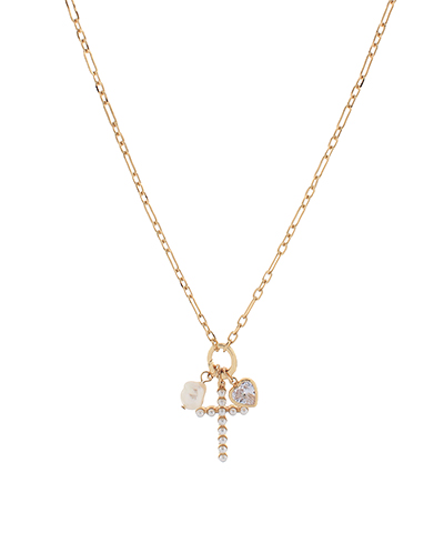 Pearl Cross & Crystal Heart Necklace