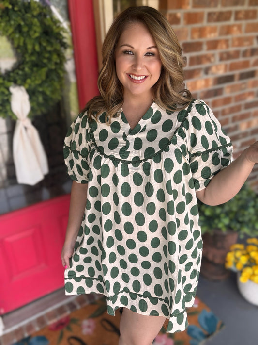 Easel Sage POLKA DOTS LINEN MINI DRESS
