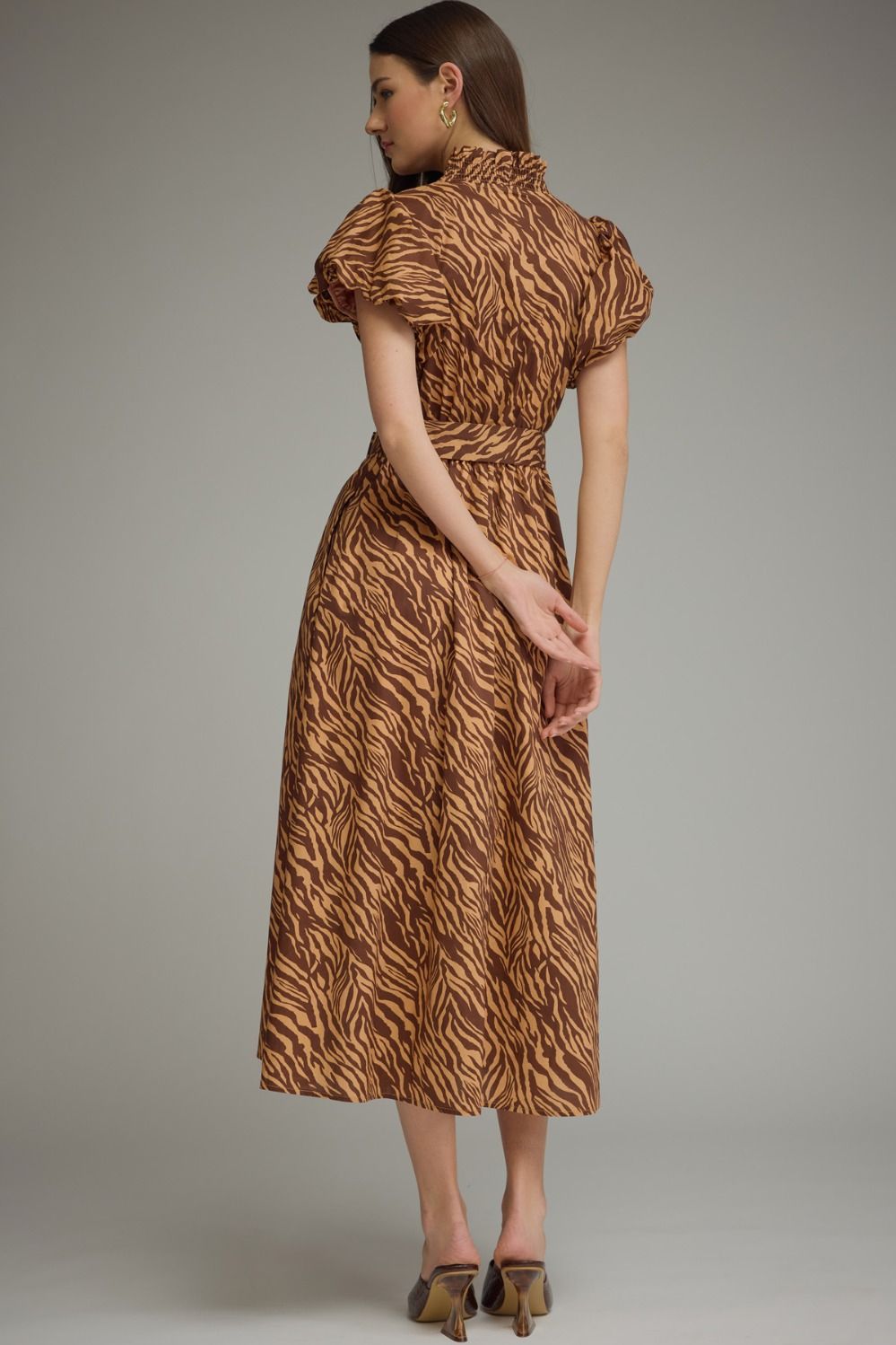 Tiger Taupe Print Midi Dress