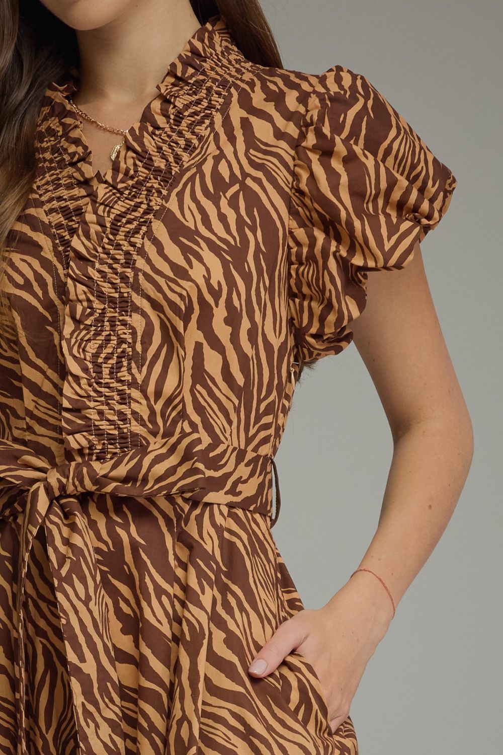 Tiger Taupe Print Midi Dress