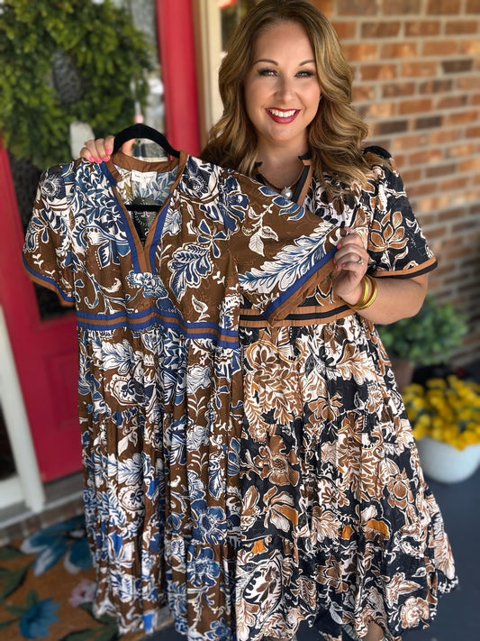 Entro Floral Short Sleeve Midi Dress