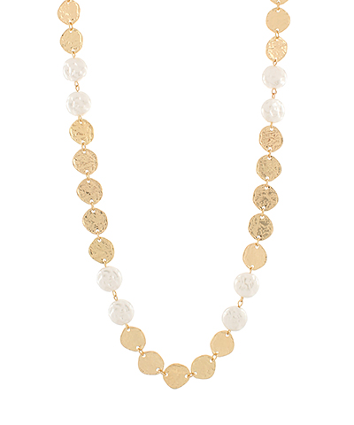 Hammered Disk & Pearl Necklace