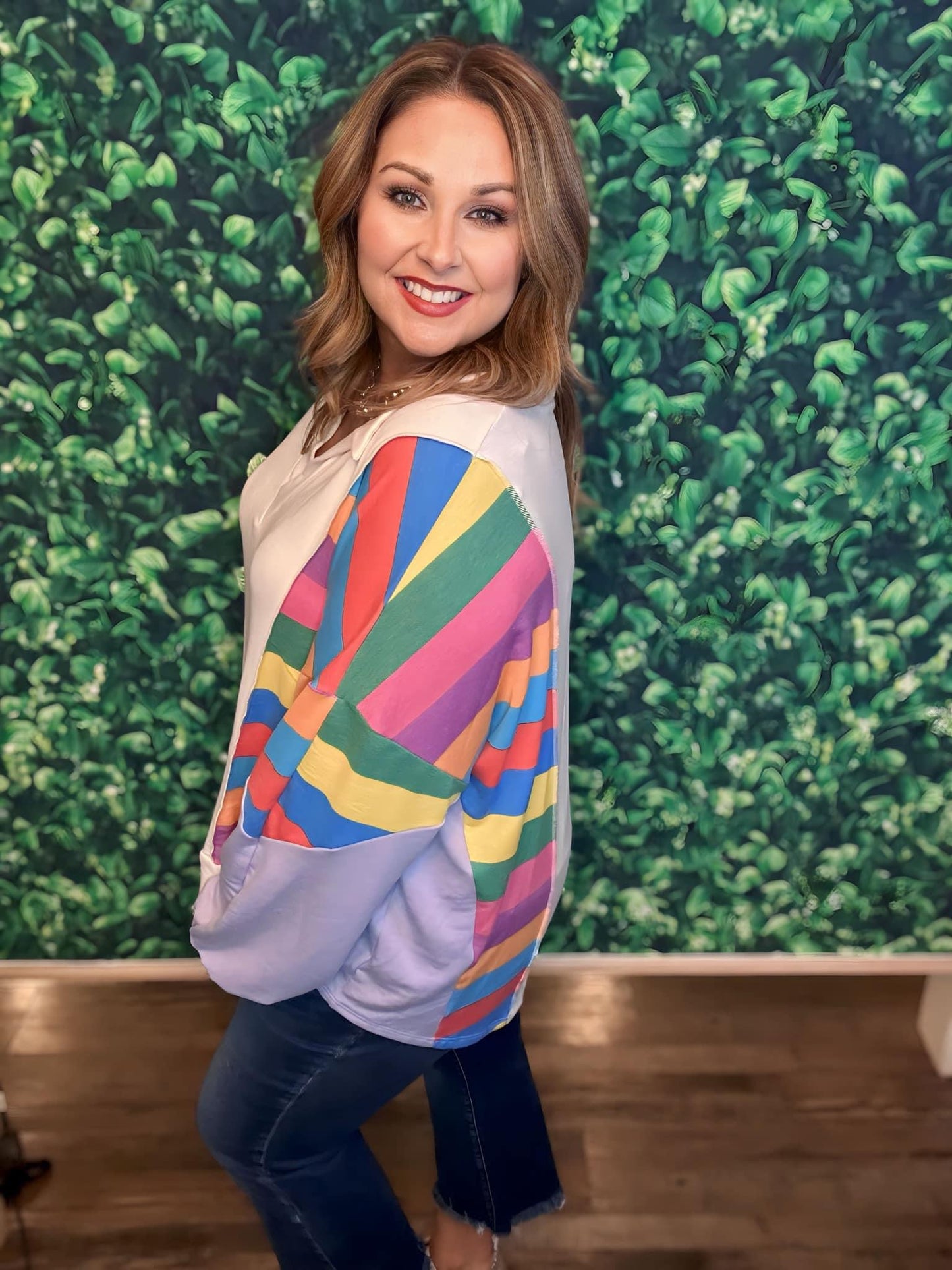 Oversized Rainbow color block top