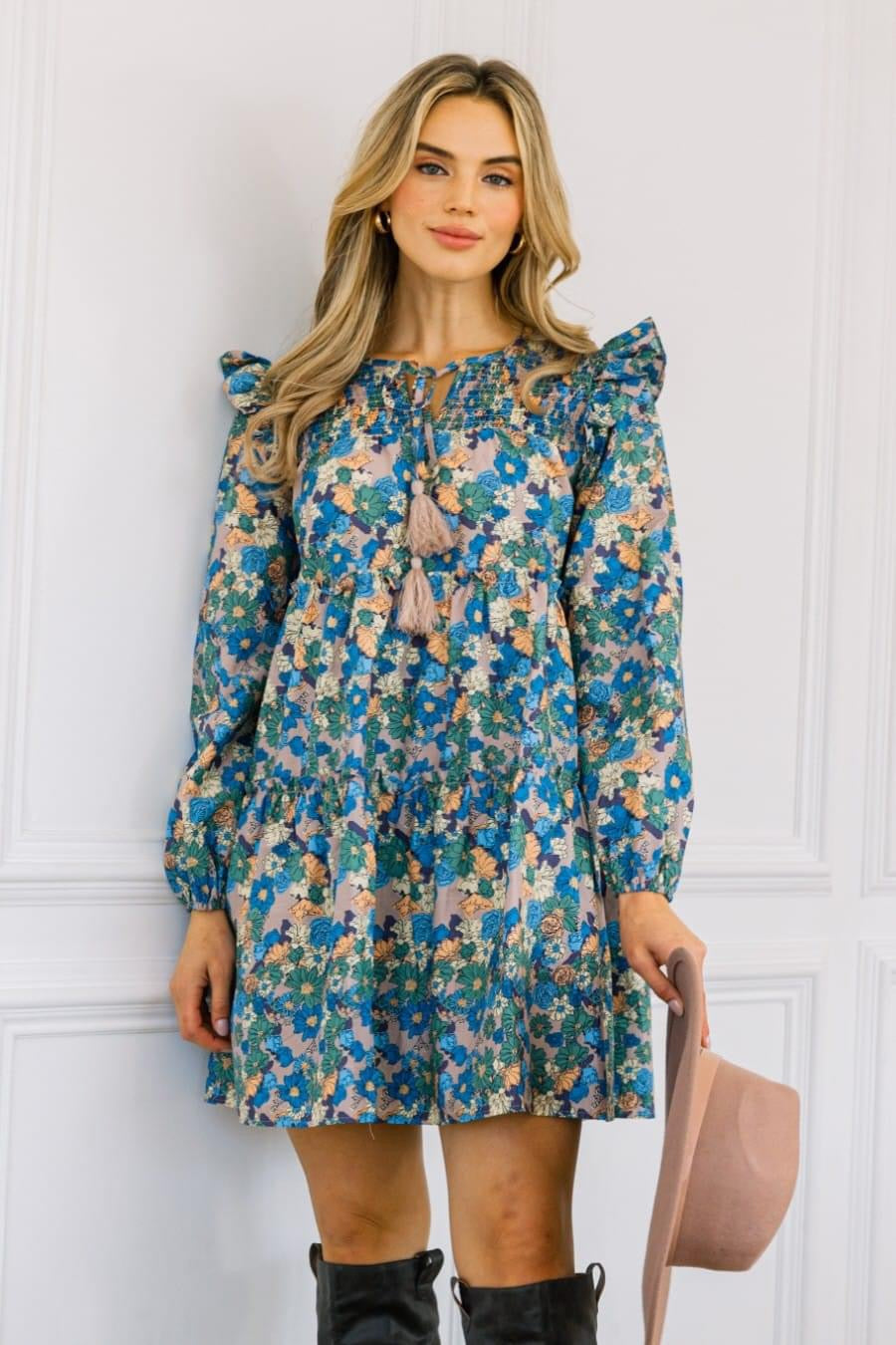 Floral Ruffled Sleeve Dress