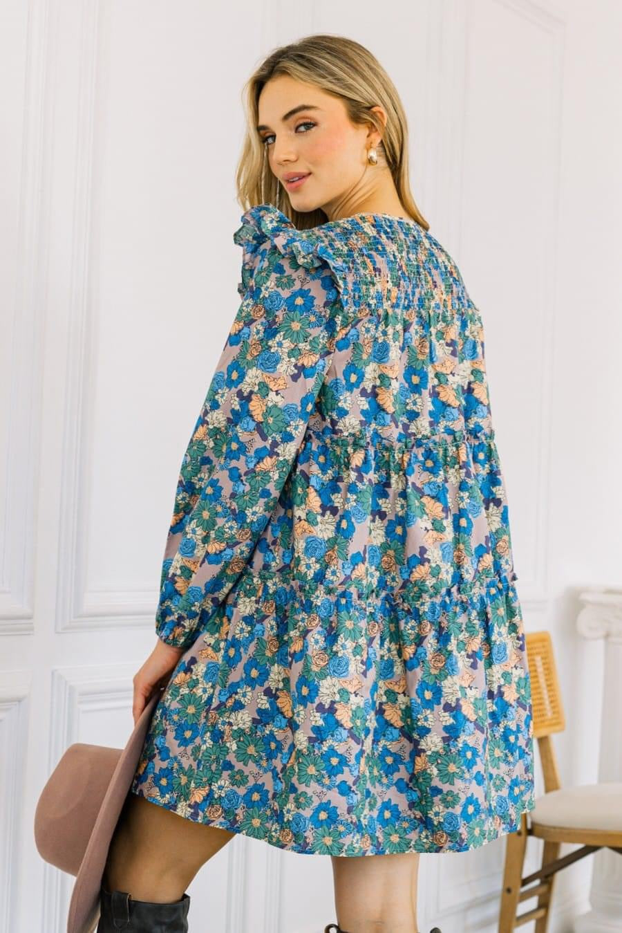 Floral Ruffled Sleeve Dress