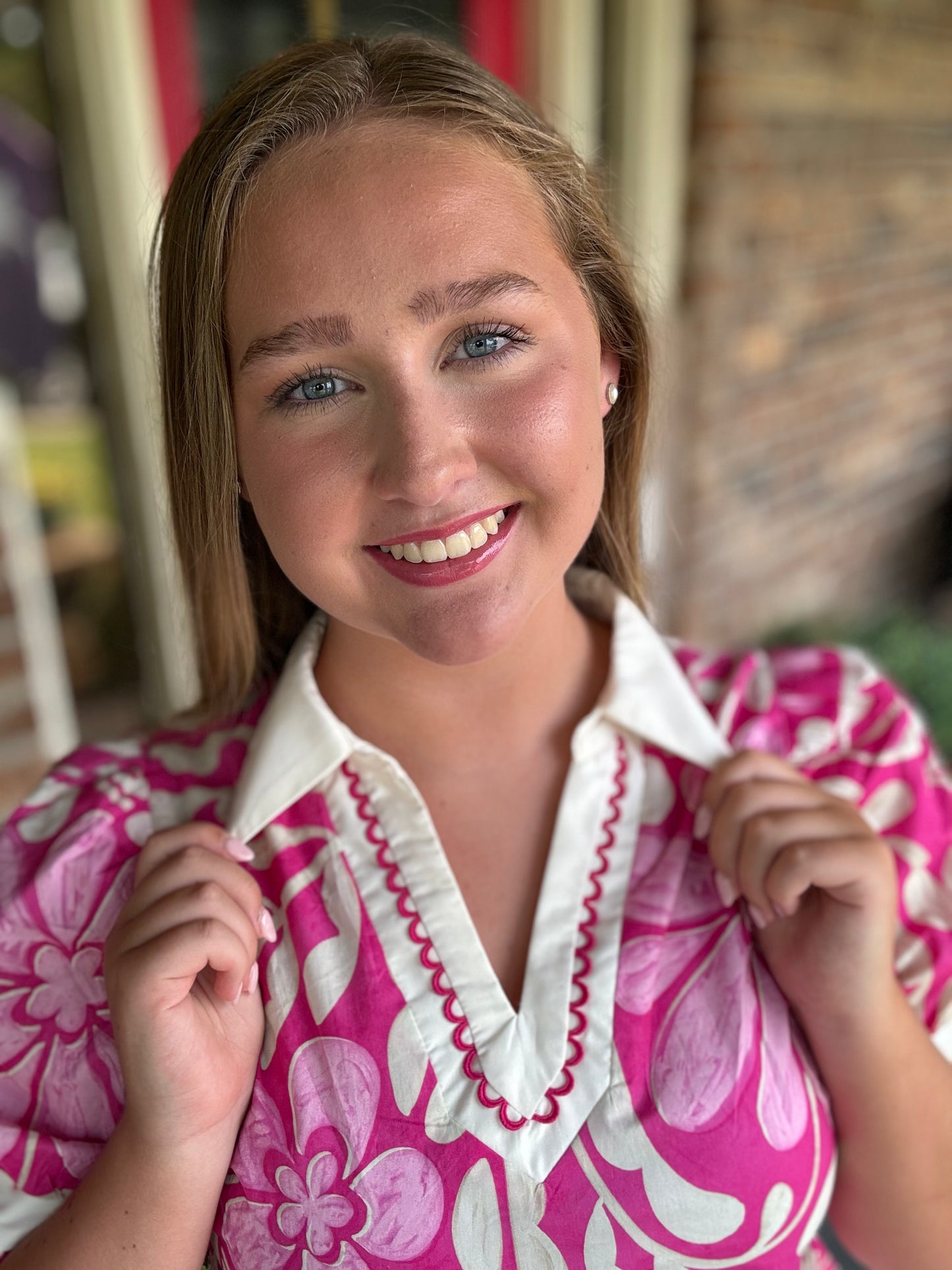 Entro Pink Floral V-Neck Top