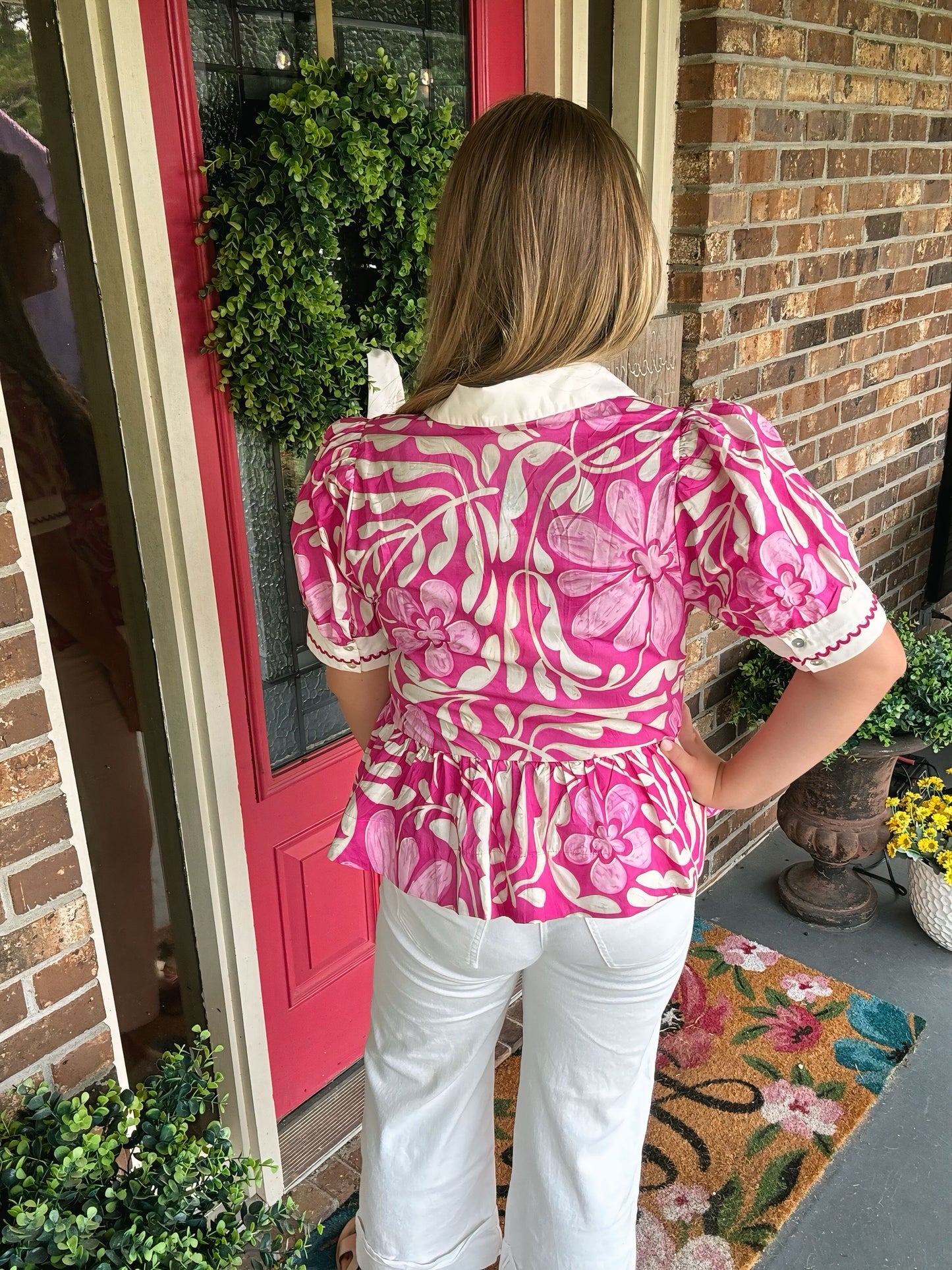 Entro Pink Floral V-Neck Top