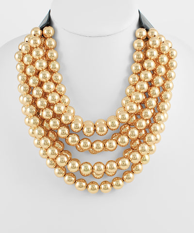 Gold Multi Layer Metal Pearl Necklace