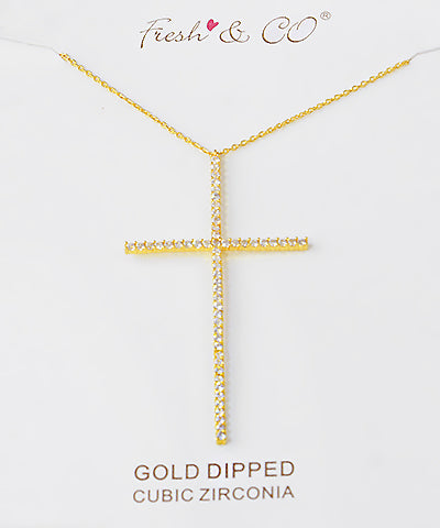 Gold CZ Large Cross Necklace