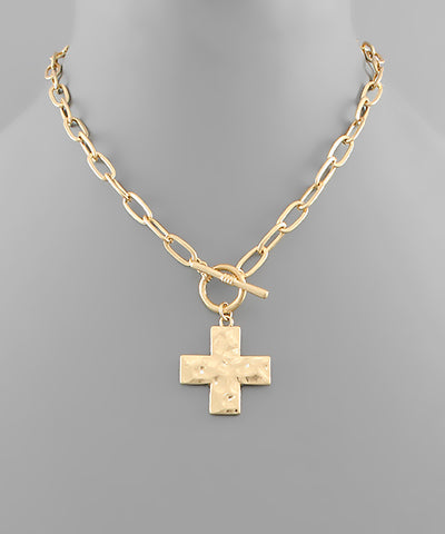 Hammered Cross Toggle Necklace