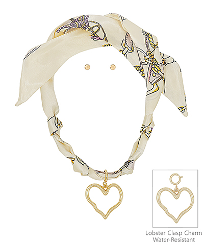 Heart Outline Charm Scarf Necklace Set