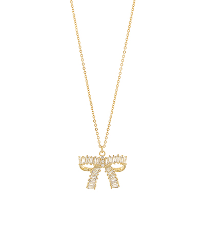 Pave Baguette Ribbon Pendant Necklace