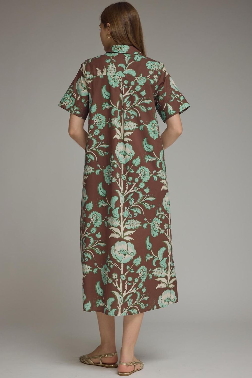 Entro Floral Contrast Trim Midi Dress-Chocolate