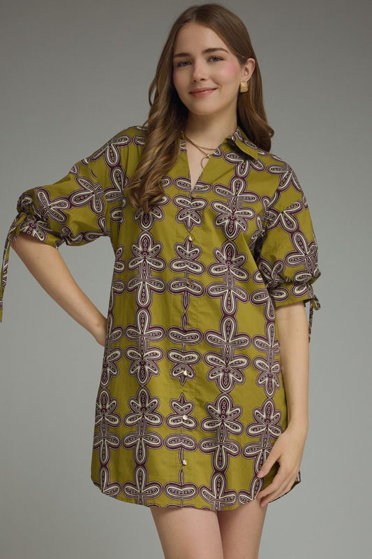 Entro Martini Olive Printed Mini Dress in