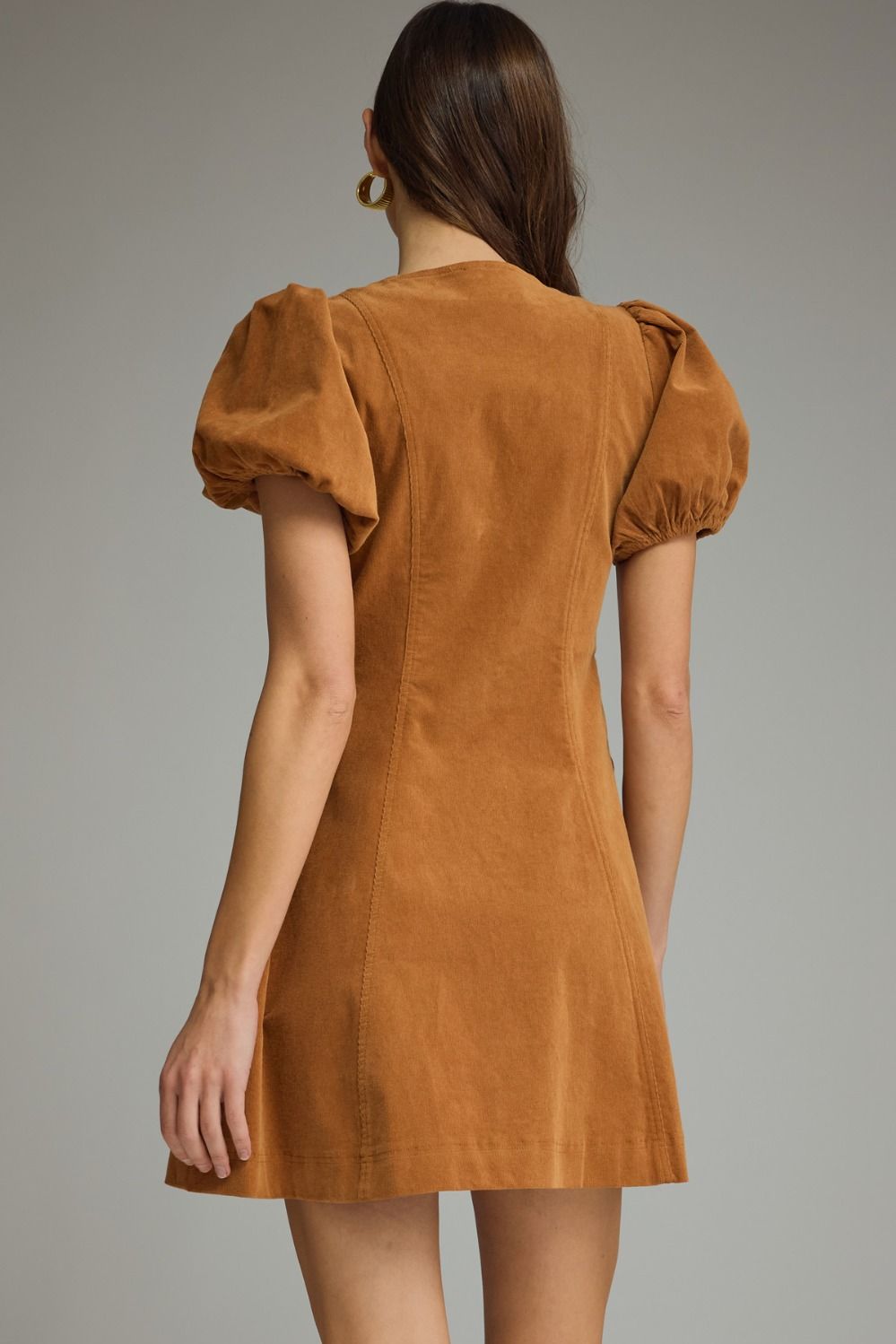Entro Camel Front Zip Puff Sleeve Mini Dress