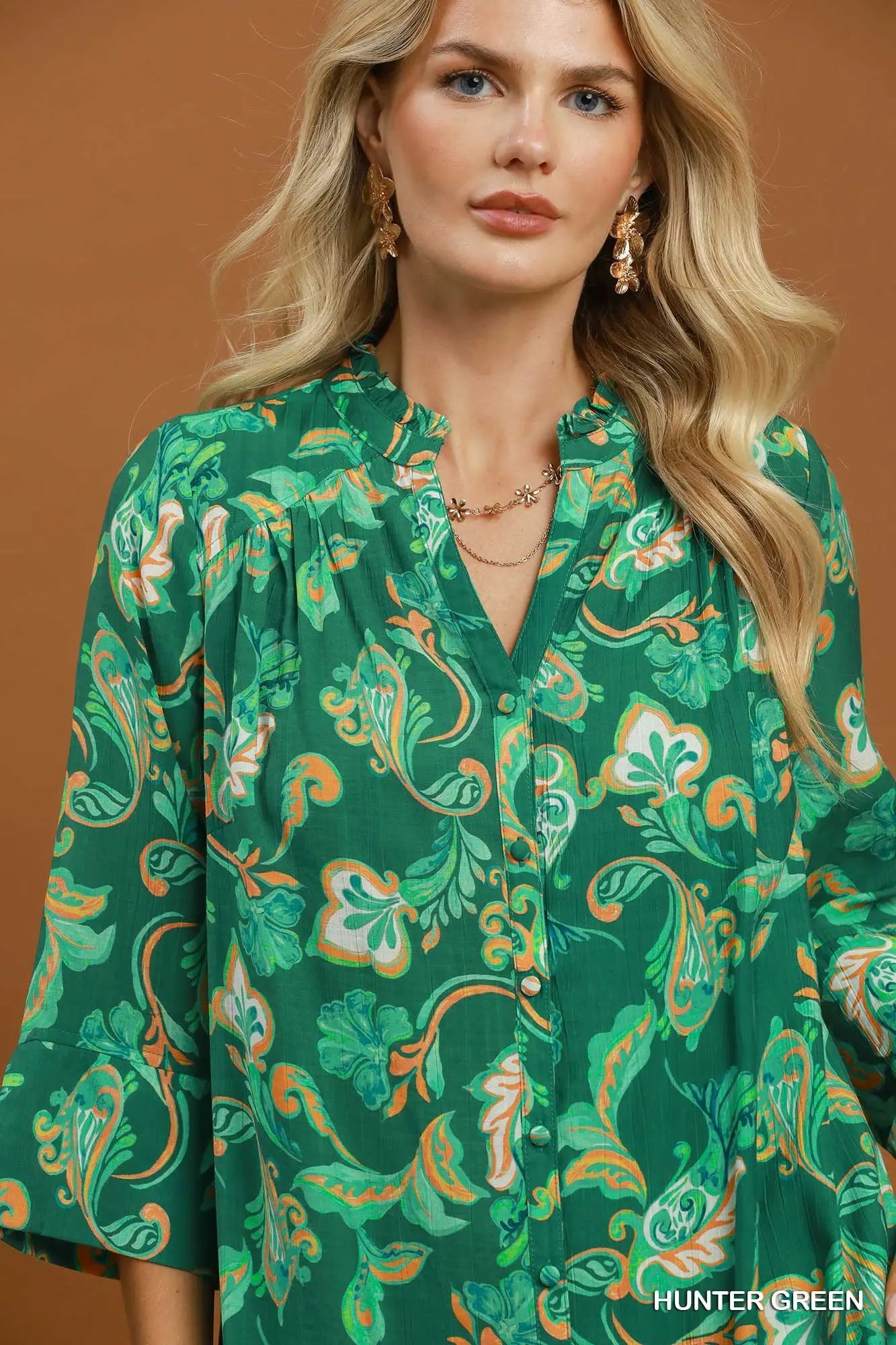 Umgee Hunter Green Paisley Button-Front Maxi Shirt Dress