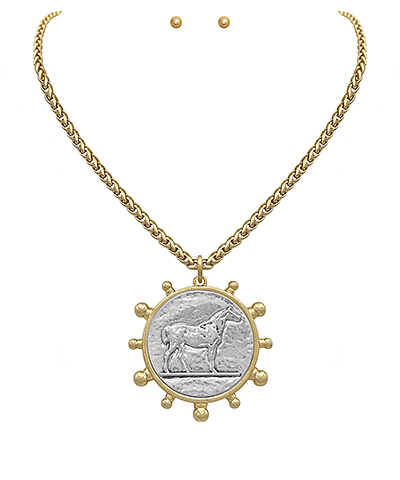 Horse Coin Pendant Necklace Set