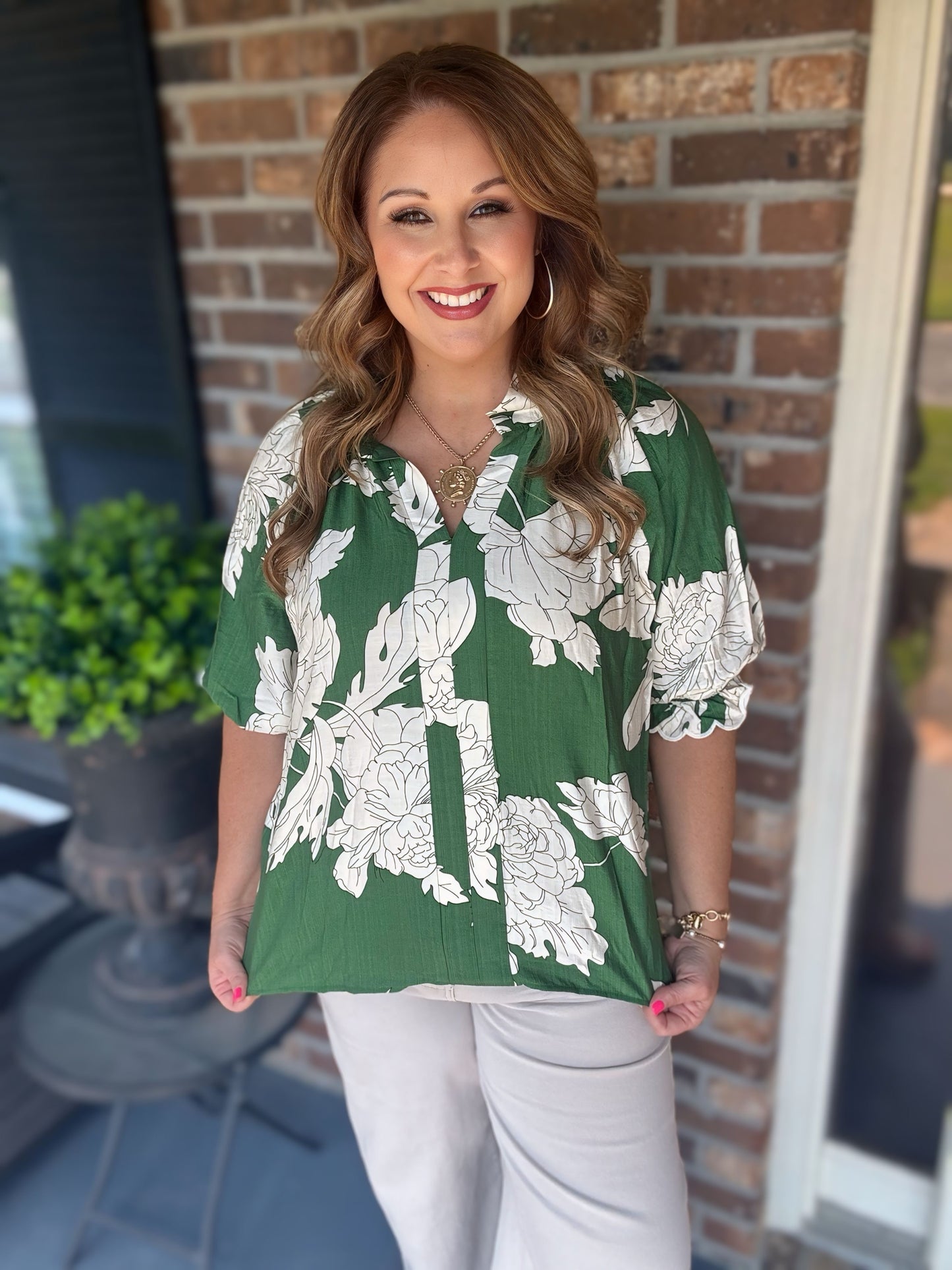 Plus Size Floral Scallop Trim Blouse