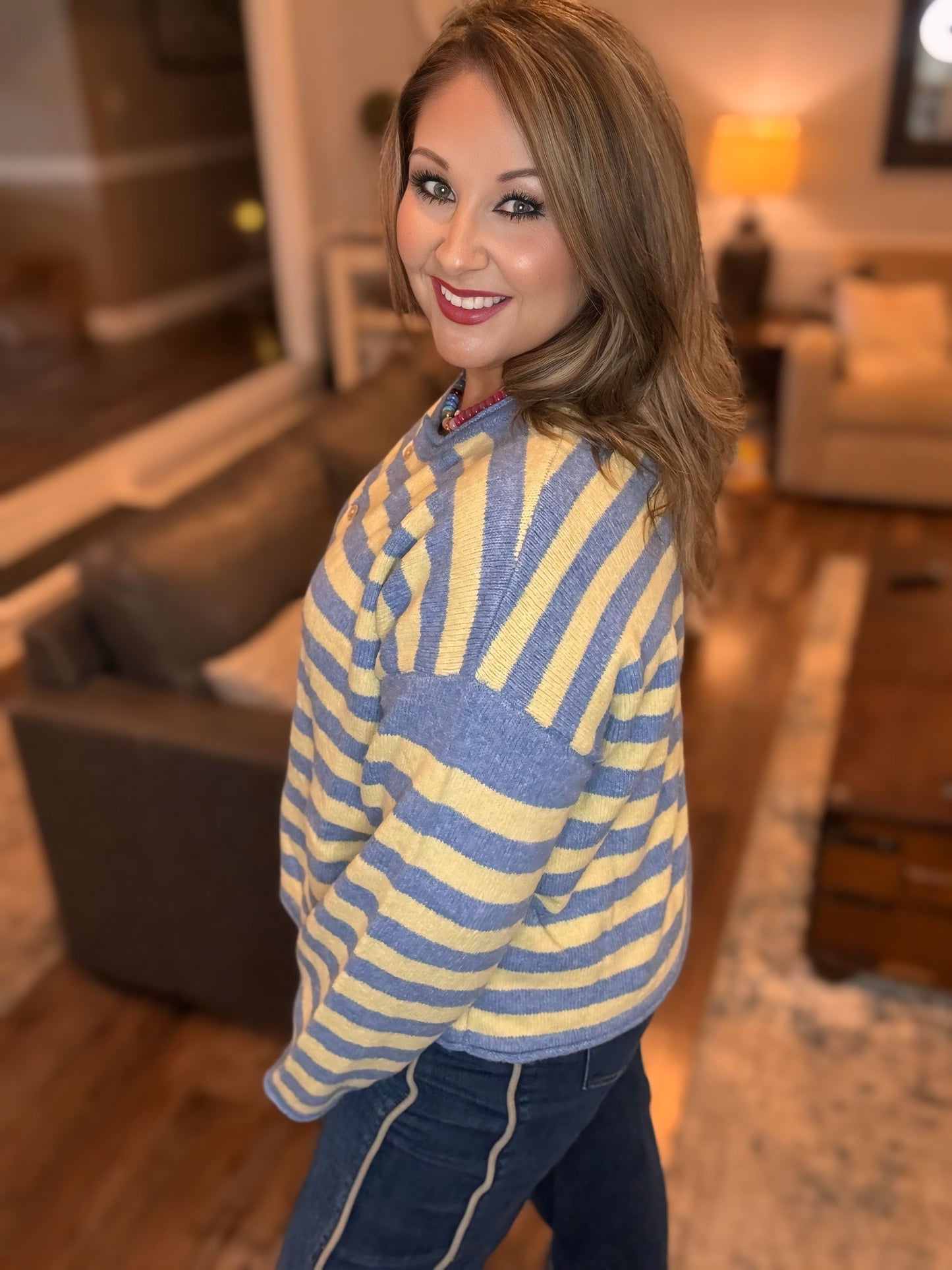 Blue & Butter Striped Oversized Cardigan