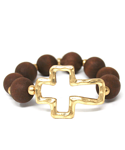 Wood Ball & Metal Cross Bracelet
Brown