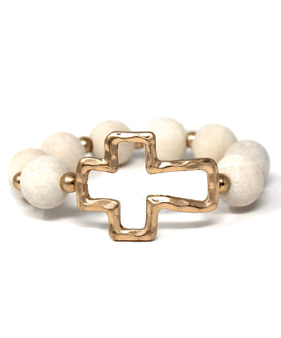 Wood Ball & Metal Cross Bracelet
Ivory