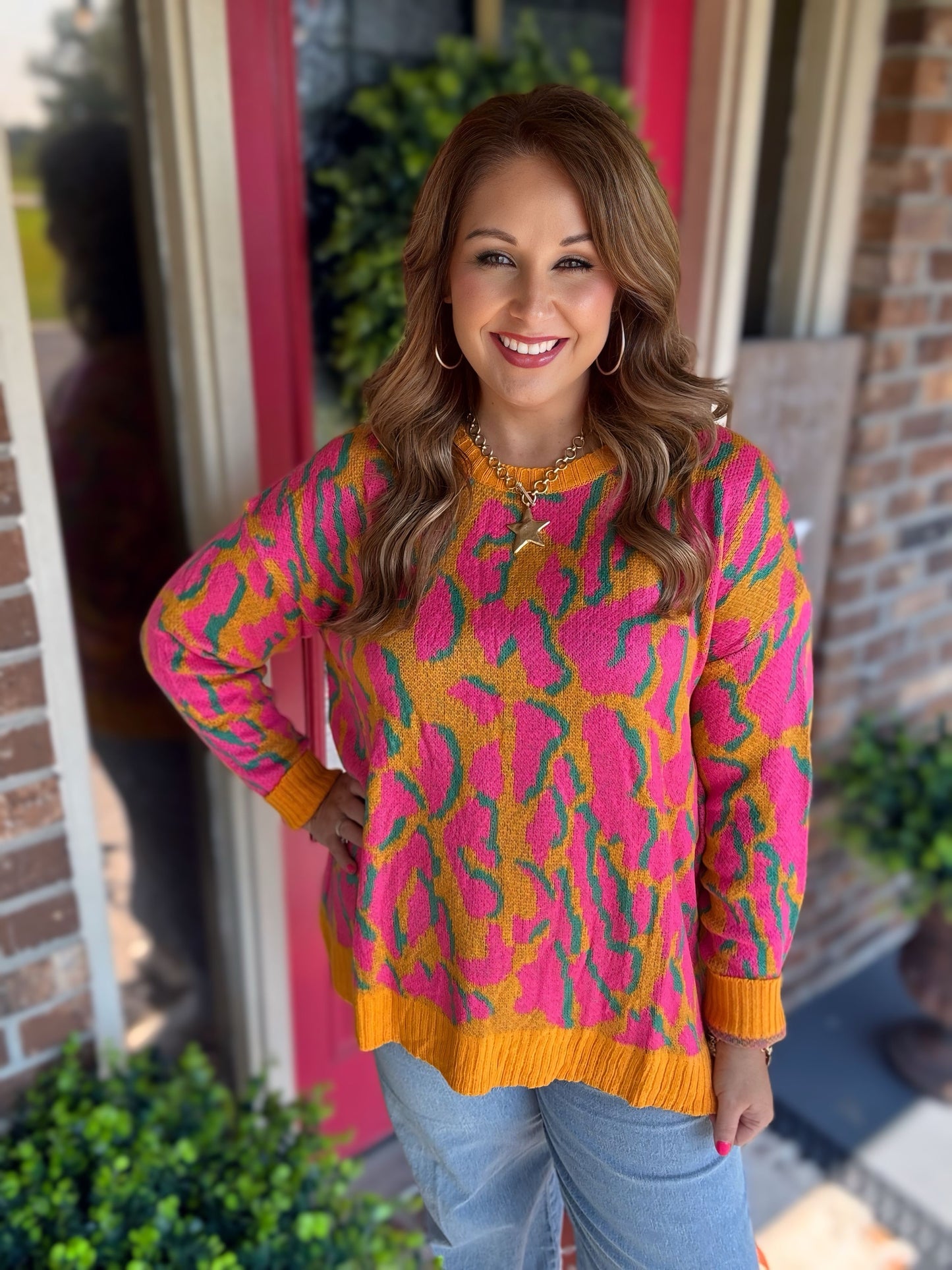 Pink/Orange Cheetah Print Top