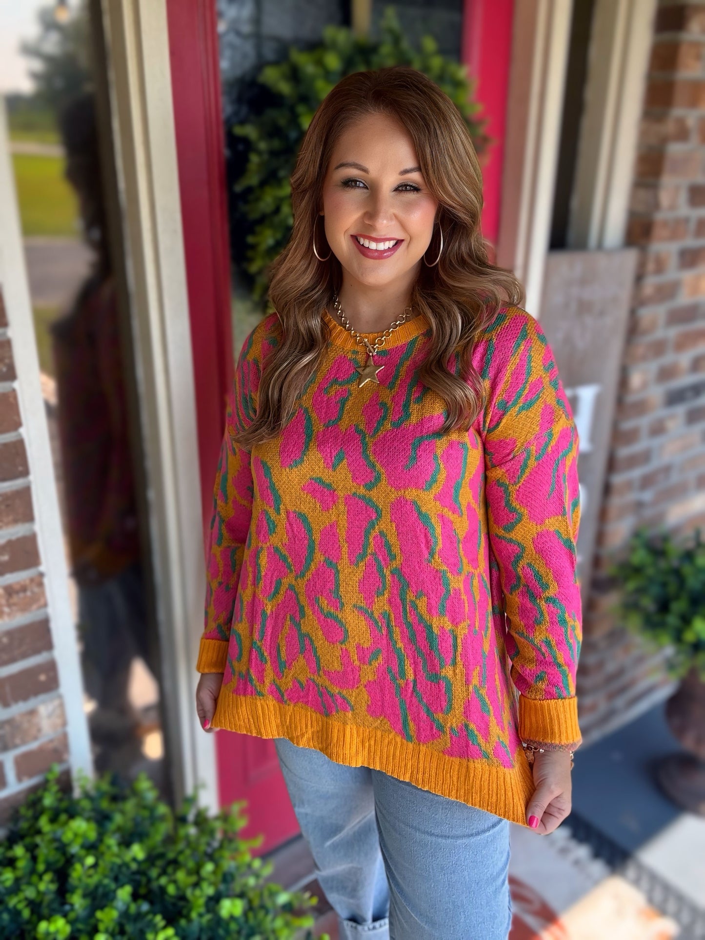 Pink/Orange Cheetah Print Top