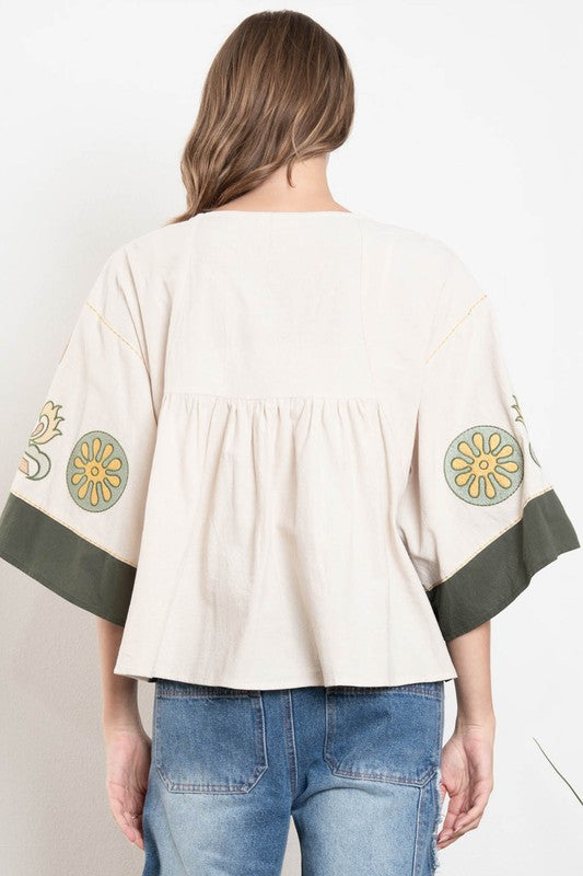 Olive embroidered top