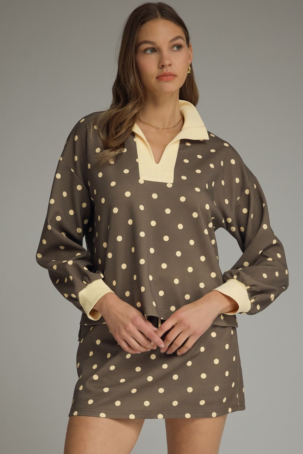 Entro Brown & Ivory Polka Dot Skirt Set | Small–Large in