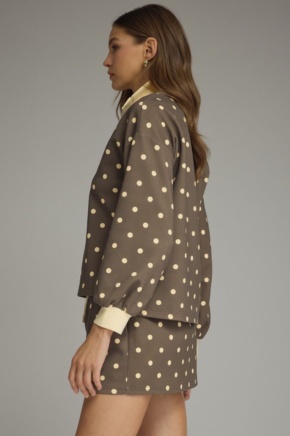 Entro Brown & Ivory Polka Dot Skirt Set | Small–Large in