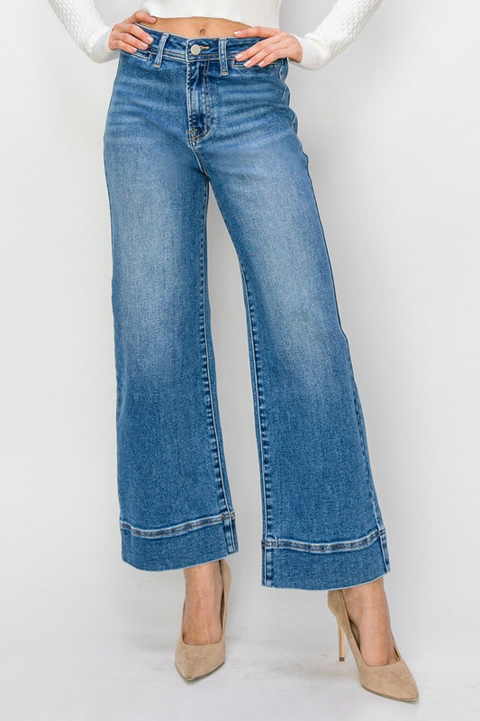 Risen High Rise Wide Jeans- Medium Wash