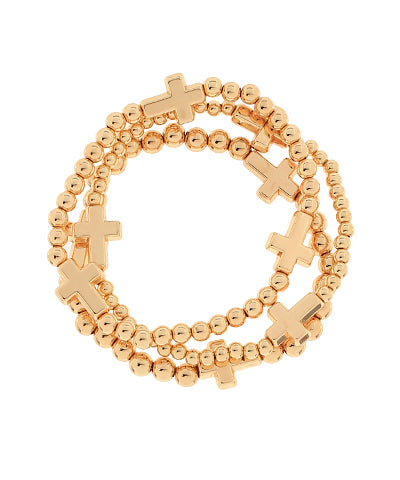 Gold 3 Row Cross & CCB Ball Bracelet