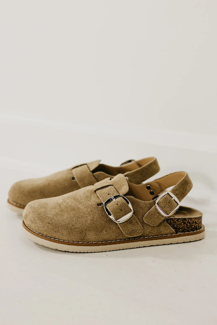 Taupe Berk Slip Ons with Strap Shoe