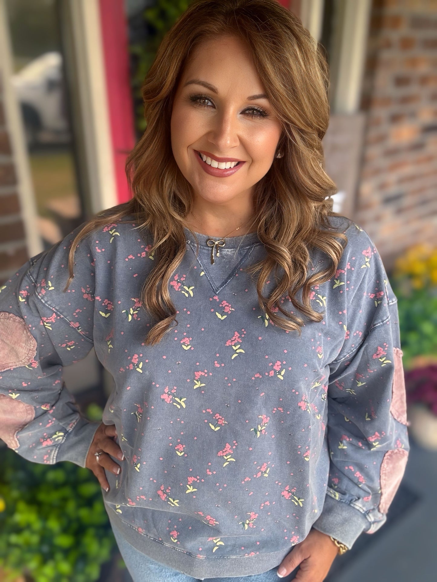 Easel Floral and Heart Terry Top
