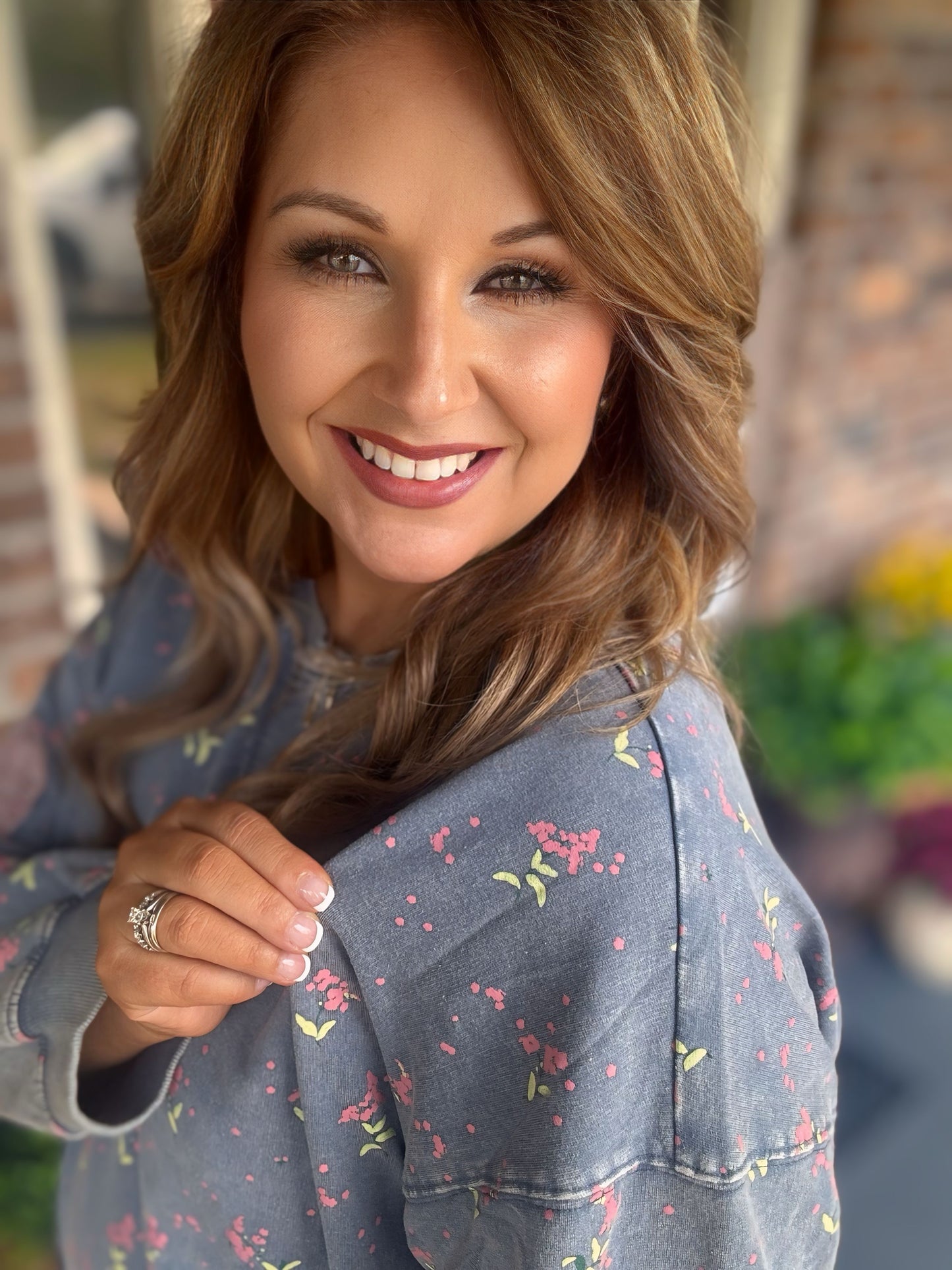Easel Floral and Heart Terry Top