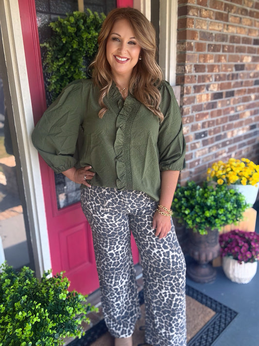 Animal Print Non- Stretch Wide Leg Pants