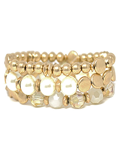 Pearl 3 Row Stone & CCB Bracelet